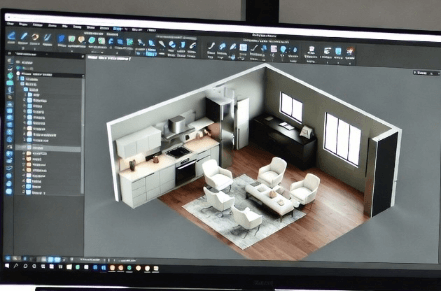 Koko tilan 3D-visualisointi mittasuhteineen Joensuussa